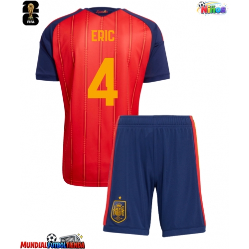 Camiseta España Eric Garcia #4 Primera Equipación Replica Mundial 2026 para niños mangas cortas (+ Pantalones cortos)